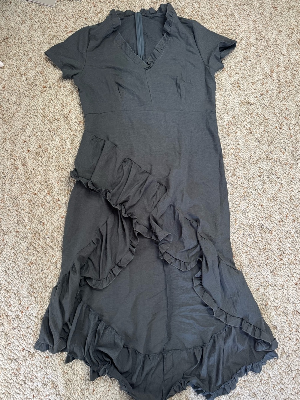 Asymmetrical Charcoal Ruffle Dress